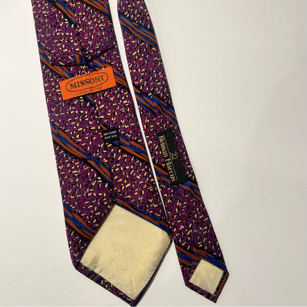 MISSONI CRAVATTE Diagonal Stripe Maroon 100% Silk Men's Necktie Neiman Marcus